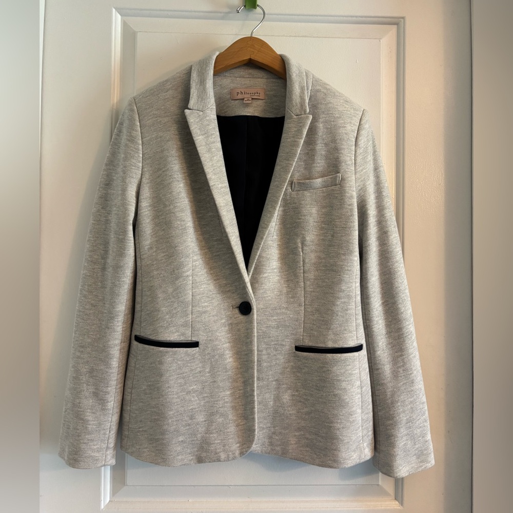 Philosophy Heather Gray Blazer‎ with Navy Trim